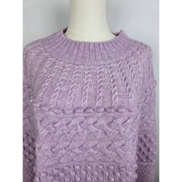 NWT! Talbots Chunky Cable Knit Poncho Lilac Size Large Mockneck Cozy Warm Boho - Picture 3 of 10